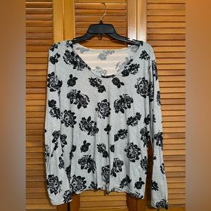 Rose print striped long sleeve shirt